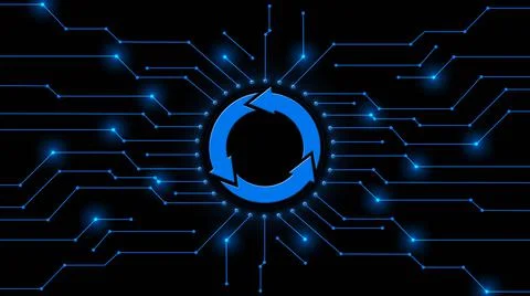 Update sign centered into information connecting lines - cyber technology Illustrazione stock
