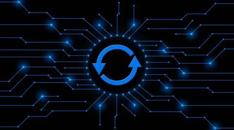 Update sign centered into information connecting lines - cyber technology Illustrazione stock