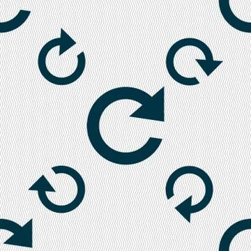 Update sign icon. Full rotation arrow symbol. Seamless pattern with geometric te Stock Illustration