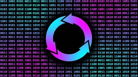 Update sign over a wall of 4-digit binary numbers in blue gradient Stock Illustration