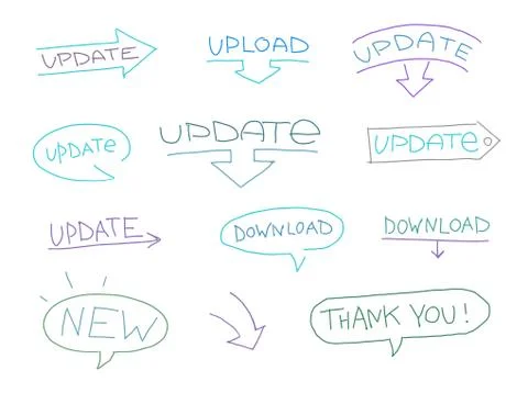 Update sketch elements set for website design. Drawn by pen. Stock Illustration