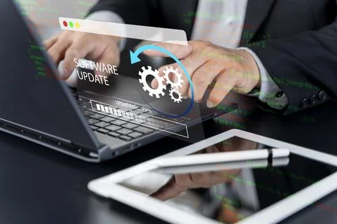 Update software application installing progress. Computer laptop hardware u.. Stock Photos