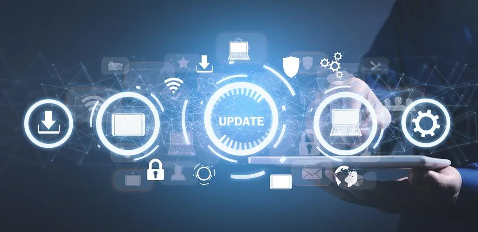 Update software application. Technology. Internet Foto stock