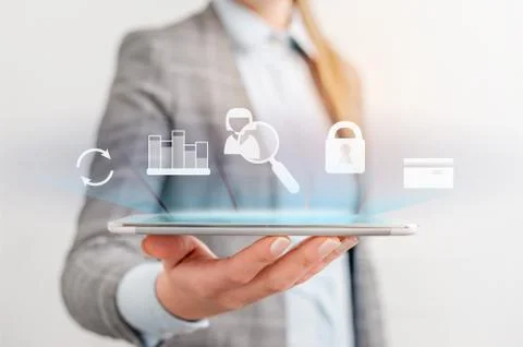 Update software computer program upgrade technology Internet business woman 스톡 사진