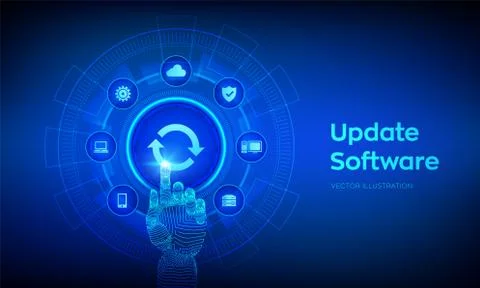 Update Software. Upgrade Software version concept on virtual screen. Computer 스톡 일러스트