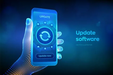 Update Software. Upgrade Software version concept on smartphone screen. Compu Stock Illustration
