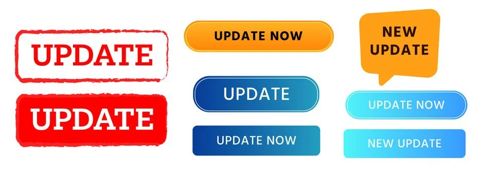 Update stamp sticker speech bubble and button upgrade version system Stock Illustration