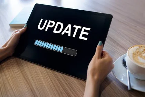 Update status bar on device screen. Software development and technology concept. 스톡 사진