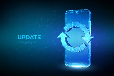 Update, Synchronization, Processing concept. Abstract low polygonal smartphon Illustrazione stock