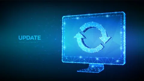 Update, Synchronization, Processing concept. Abstract low polygonal computer  Stock Illustration