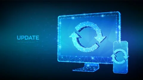 Update, Synchronization, Processing concept. Abstract low polygonal computer  Stock Illustration