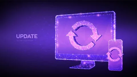 Update, Synchronization, Processing concept. Abstract low polygonal computer  Stock Illustration