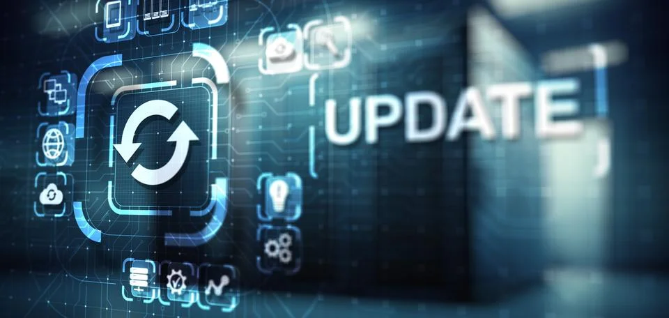 Update System Upgrade Software version technology concept on virtual screen. Stock Illustration