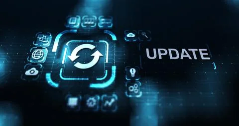 Update System Upgrade Software version technology concept on virtual screen. Stock Illustration