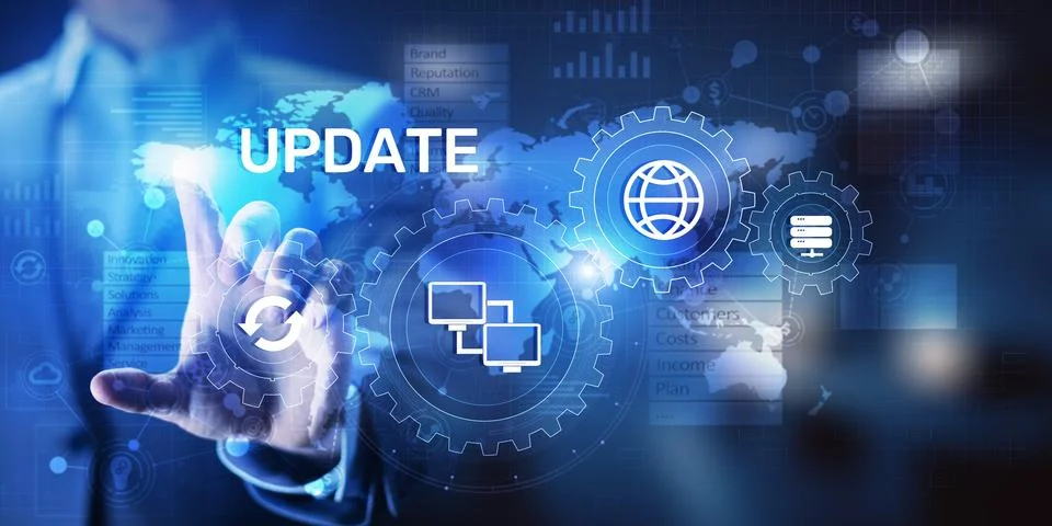 Update System Upgrade Software version technology concept on virtual screen. Foto stock