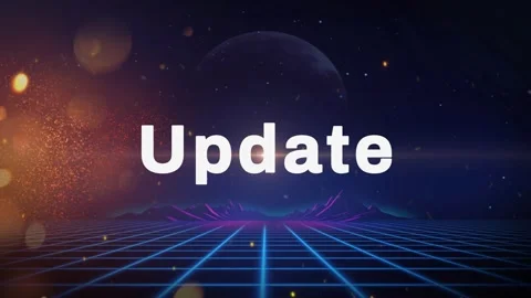 Update text animation with glowing blue grid landscape and dark space Stock Footage 347768880