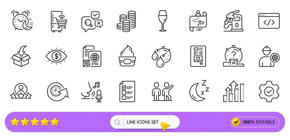 Update time, Analysis graph and Engineer line icons for web app. Pictogram icon Stock-Illustration