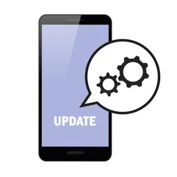 Update updating software smartphone gears in speach bubble Stock Illustration