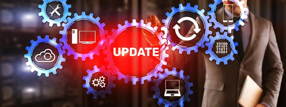 Update on virtual blue screen. Internet and technology concept 2021 Stockfoto's