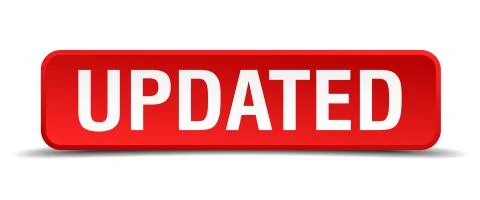 Updated red 3d square button isolated on white Illustrazione stock