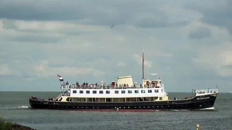 (Updated Version)  Classic feetferry voor tourism over the IJsselmeer. Stock Footage 84816149