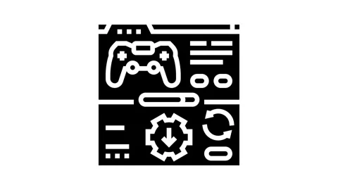 Updates game development glyph icon animation Stock Footage 326152201