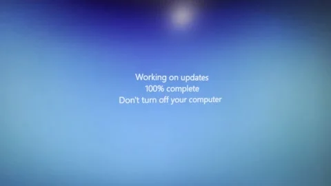 Updates message on computer screen. Exclusive Stock Footage 239001309