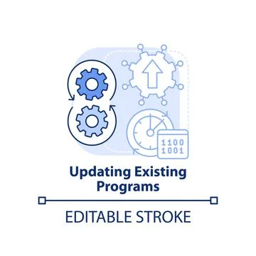 Updating existing programs light blue concept icon Stock Illustration