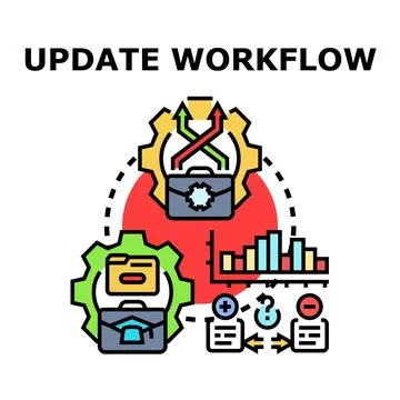 Updating workflow process management concept diagramming Stock Illustration