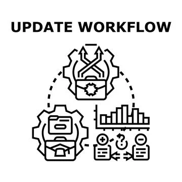 Updating workflow process management concept diagramming Stock Illustration