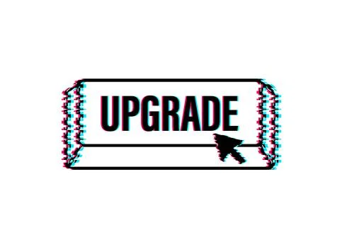 Upgrade blue square button. Glitch icon. Vector stock illustration. Stockillustratie