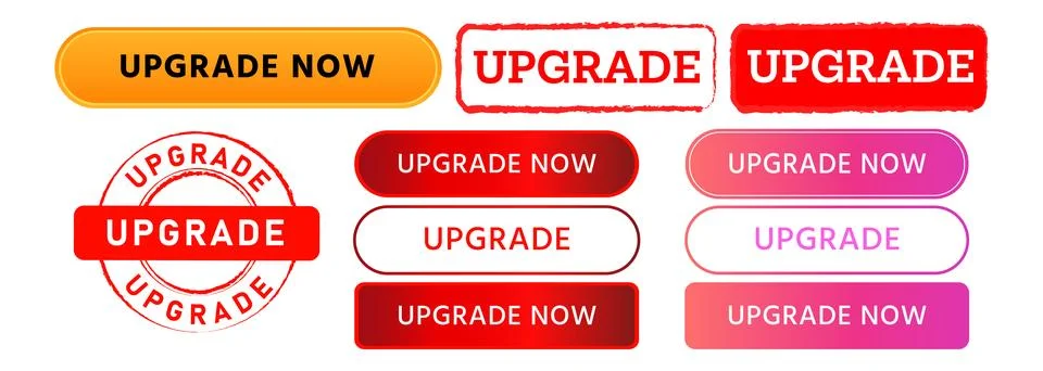 Upgrade circle rectangle stamp and button sign for update system technology Stock Illustration