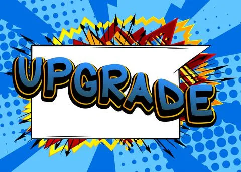 Upgrade. Comic book word text on abstract comics background. Retro pop art st 스톡 일러스트