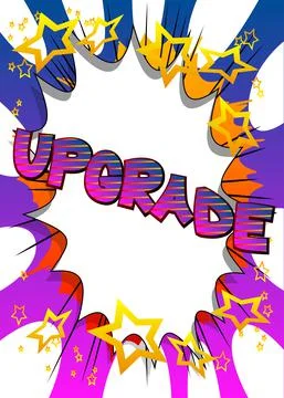 Upgrade. Comic book word text on abstract comics background. Retro pop art st Stock Illustration