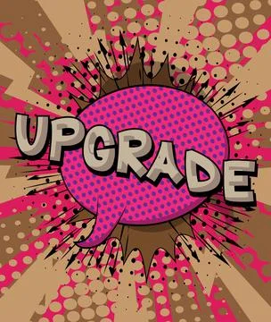 Upgrade. Comic book word text on abstract comics background. Retro pop art st Stock Illustration
