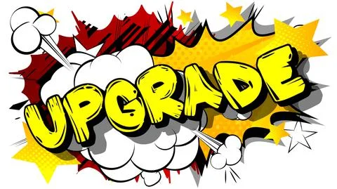 Upgrade. Comic book word text on abstract comics background. Retro pop art st Stockillustratie