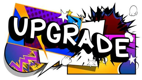 Upgrade. Comic book word text on abstract comics background. Retro pop art st Stockillustratie