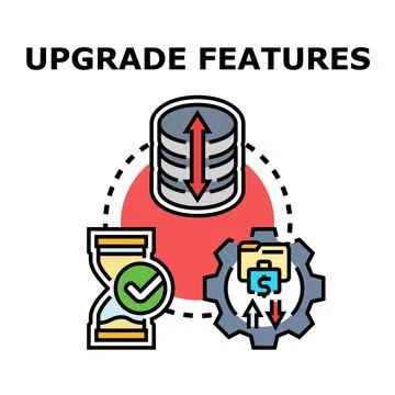 Upgrade features. System upgrading process and data management concept Stock Illustration