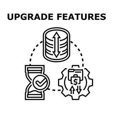 Upgrade features. System upgrading process and data management concept Stock Illustration