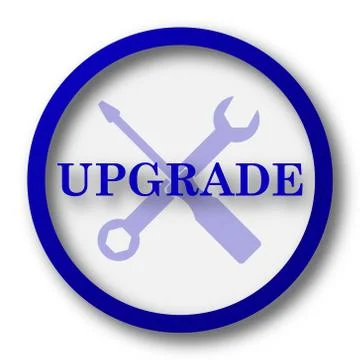 Upgrade icon. Blue internet button on white background.. Stock Illustration