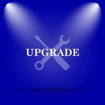 Upgrade icon. Flat icon on blue background.. Illustrazione stock