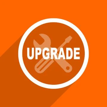 Upgrade icon. Orange flat button. Web and mobile app design illustration Stock Illustration