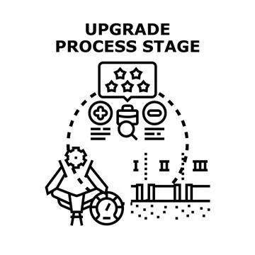 Upgrade process stage development improving business performance Stock Illustration
