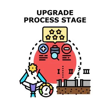 Upgrade process stage development improving business performance Stock Illustration