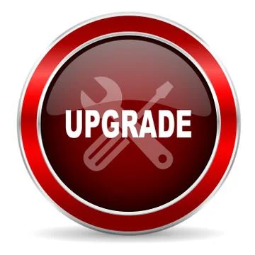 Upgrade red circle glossy web icon, round button with metallic border Stock Illustration