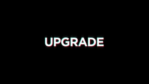 Upgrade text animated word with retro glitch effect black background Stock Footage 313461263