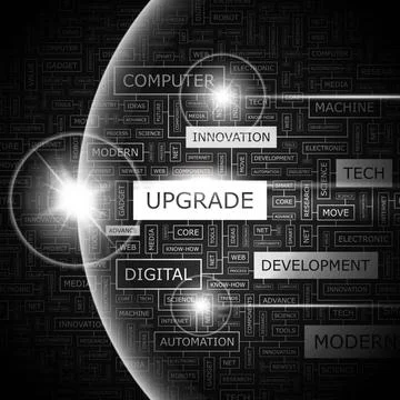 UPGRADE UPGRADE. Word cloud concept illustration. Wordcloud collage. Copyr... Stock Photos