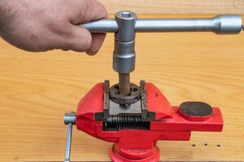 Upgrading old bolted threads with special tools Stock Photos