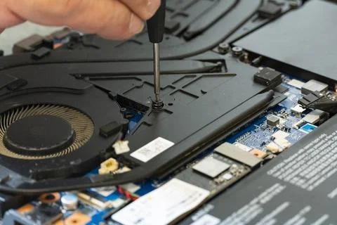 Upgrading SSD Drive Inside a Modern Laptop Stock-Fotos