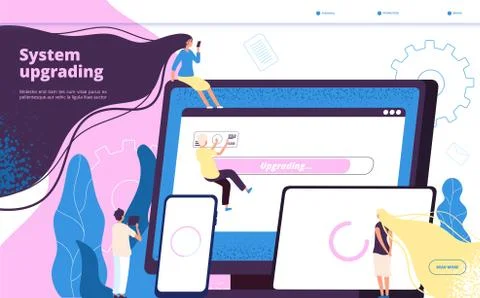 Upgrading system. Program installation upgrade systems update computer laptop 스톡 일러스트